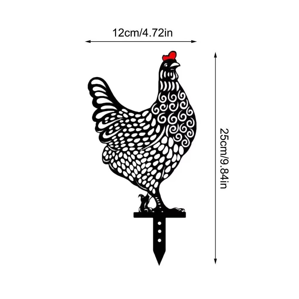Garden Chicken Silhouette Stakes Sun-Proof and Waterproof Metal Animal Yard Art Black Decoration for Lawns Gardens Backyards