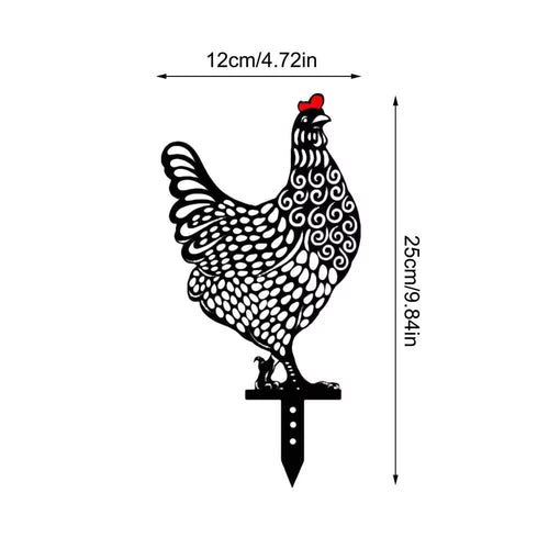 Garden Chicken Silhouette Stakes Sun-Proof and Waterproof Metal Animal Yard Art Black Decoration for Lawns Gardens Backyards