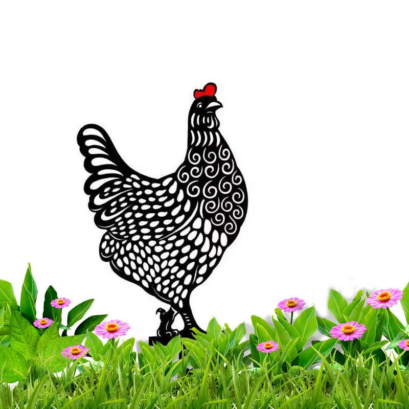 Garden Chicken Silhouette Stakes Sun-Proof and Waterproof Metal Animal Yard Art Black Decoration for Lawns Gardens Backyards