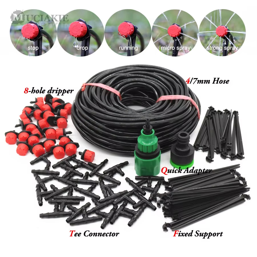 50M-5M DIY Drip Irrigation System Automatic Watering Garden Hose Micro Drip Watering Kits with Adjustable Drippers