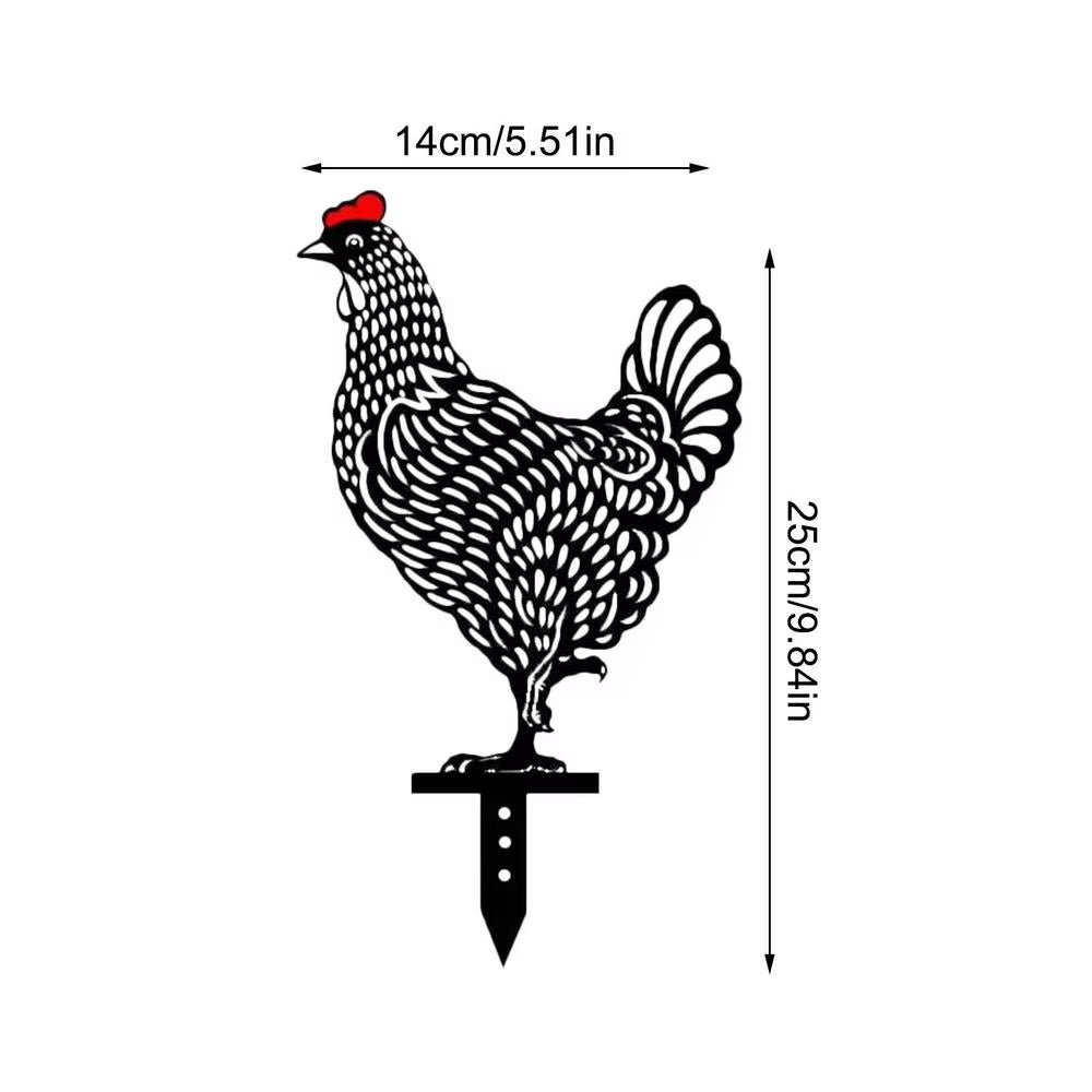 Garden Chicken Silhouette Stakes Sun-Proof and Waterproof Metal Animal Yard Art Black Decoration for Lawns Gardens Backyards