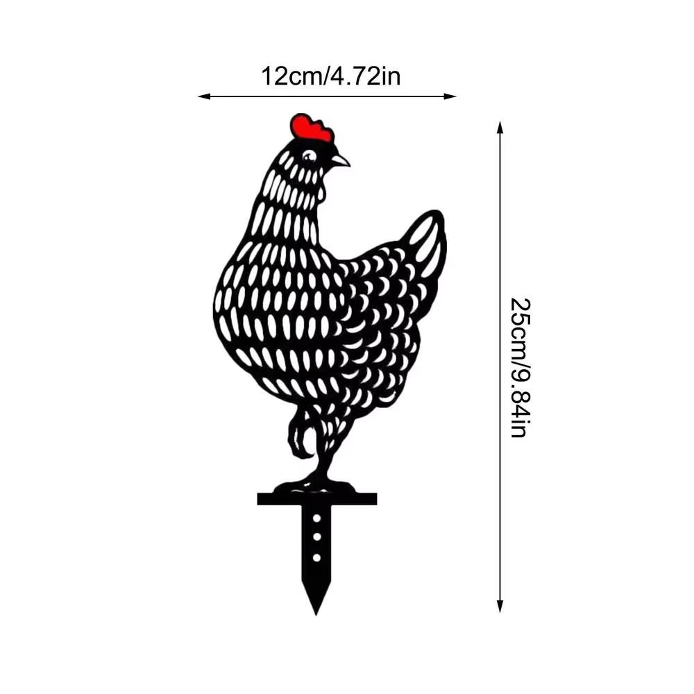 Garden Chicken Silhouette Stakes Sun-Proof and Waterproof Metal Animal Yard Art Black Decoration for Lawns Gardens Backyards