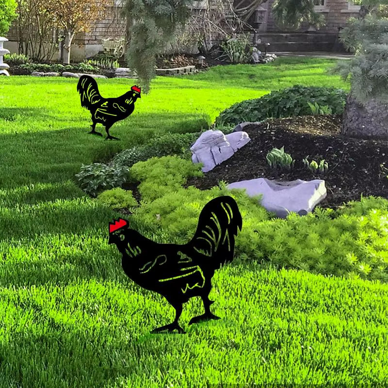 Garden Chicken Silhouette Stakes Sun-Proof and Waterproof Metal Animal Yard Art Black Decoration for Lawns Gardens Backyards