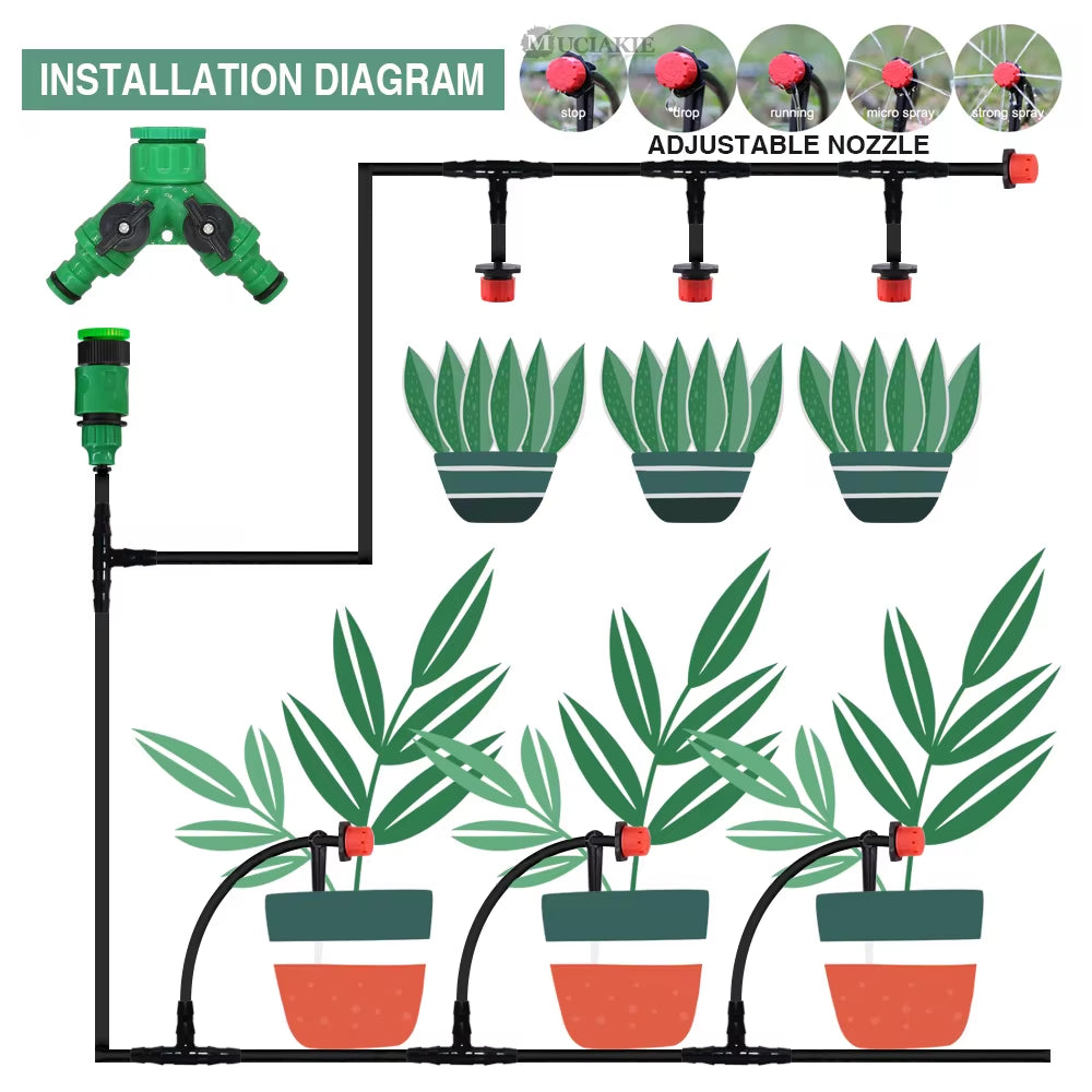 50M-5M DIY Drip Irrigation System Automatic Watering Garden Hose Micro Drip Watering Kits with Adjustable Drippers