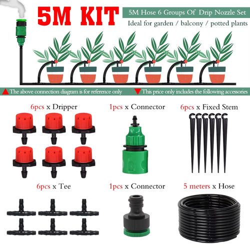 50M-5M DIY Drip Irrigation System Automatic Watering Garden Hose Micro Drip Watering Kits with Adjustable Drippers