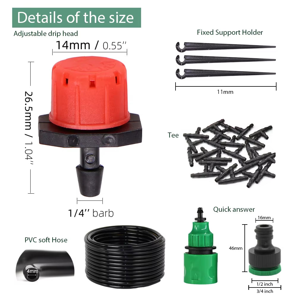 50M-5M DIY Drip Irrigation System Automatic Watering Garden Hose Micro Drip Watering Kits with Adjustable Drippers