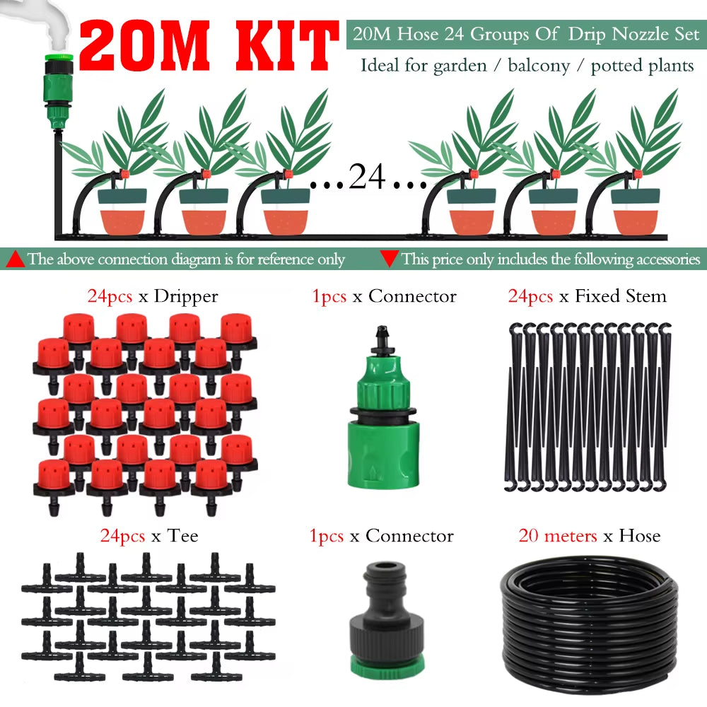 50M-5M DIY Drip Irrigation System Automatic Watering Garden Hose Micro Drip Watering Kits with Adjustable Drippers