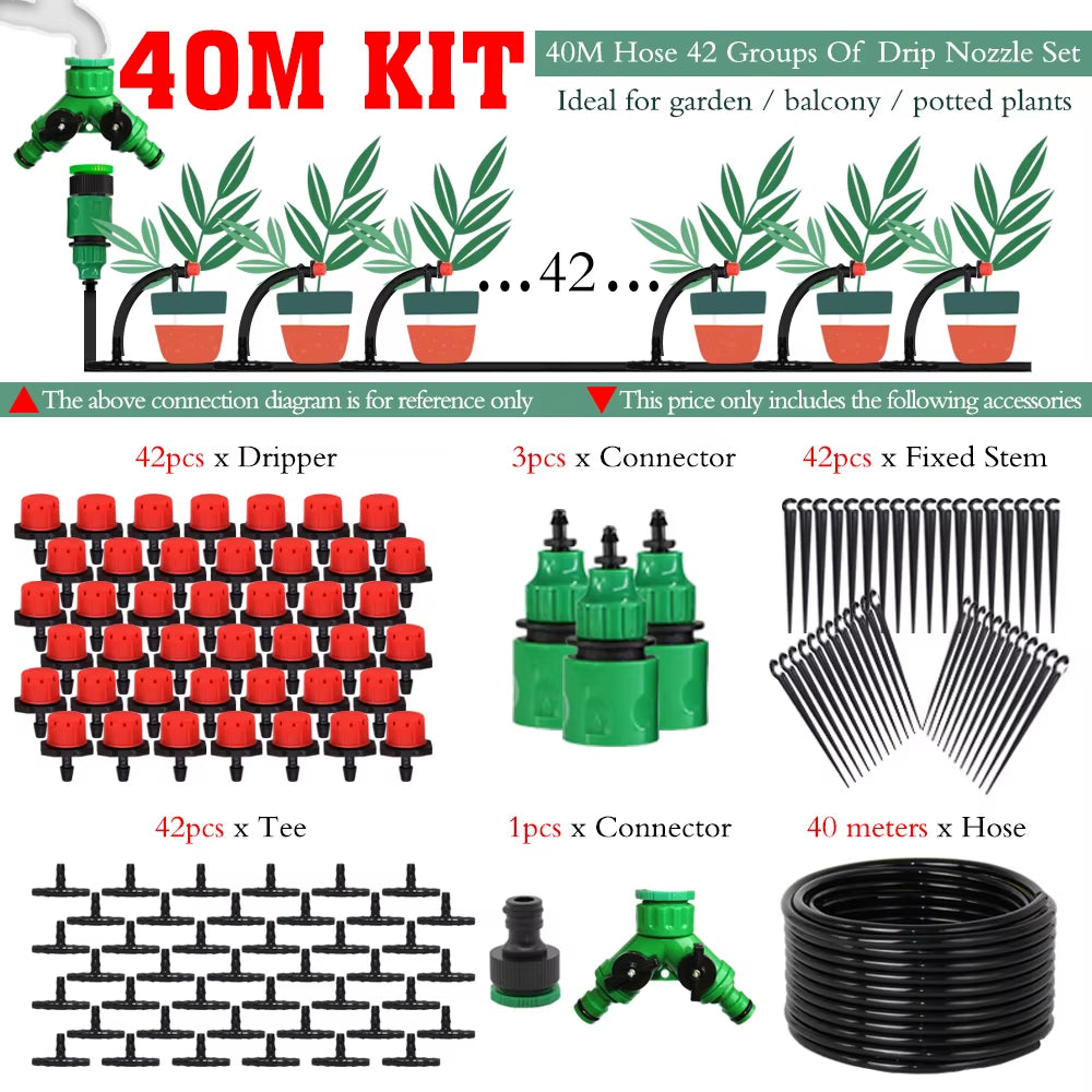 50M-5M DIY Drip Irrigation System Automatic Watering Garden Hose Micro Drip Watering Kits with Adjustable Drippers