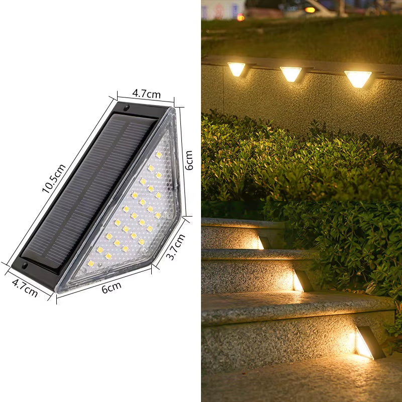 Warm Light LED Solar Step Lamp Path Stair Outdoor Garden Lights Waterproof Balcony Light Decoration for Patio Stair Fence Light