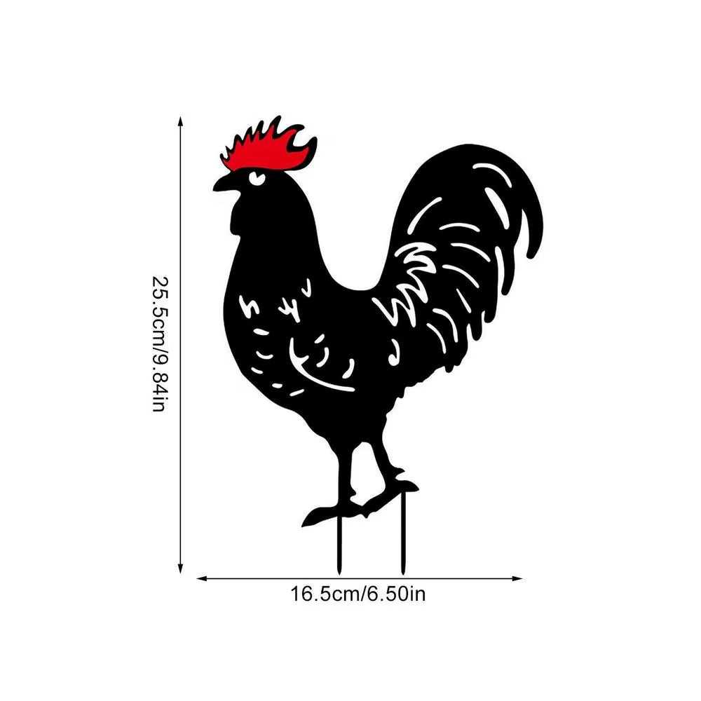 Garden Chicken Silhouette Stakes Sun-Proof and Waterproof Metal Animal Yard Art Black Decoration for Lawns Gardens Backyards