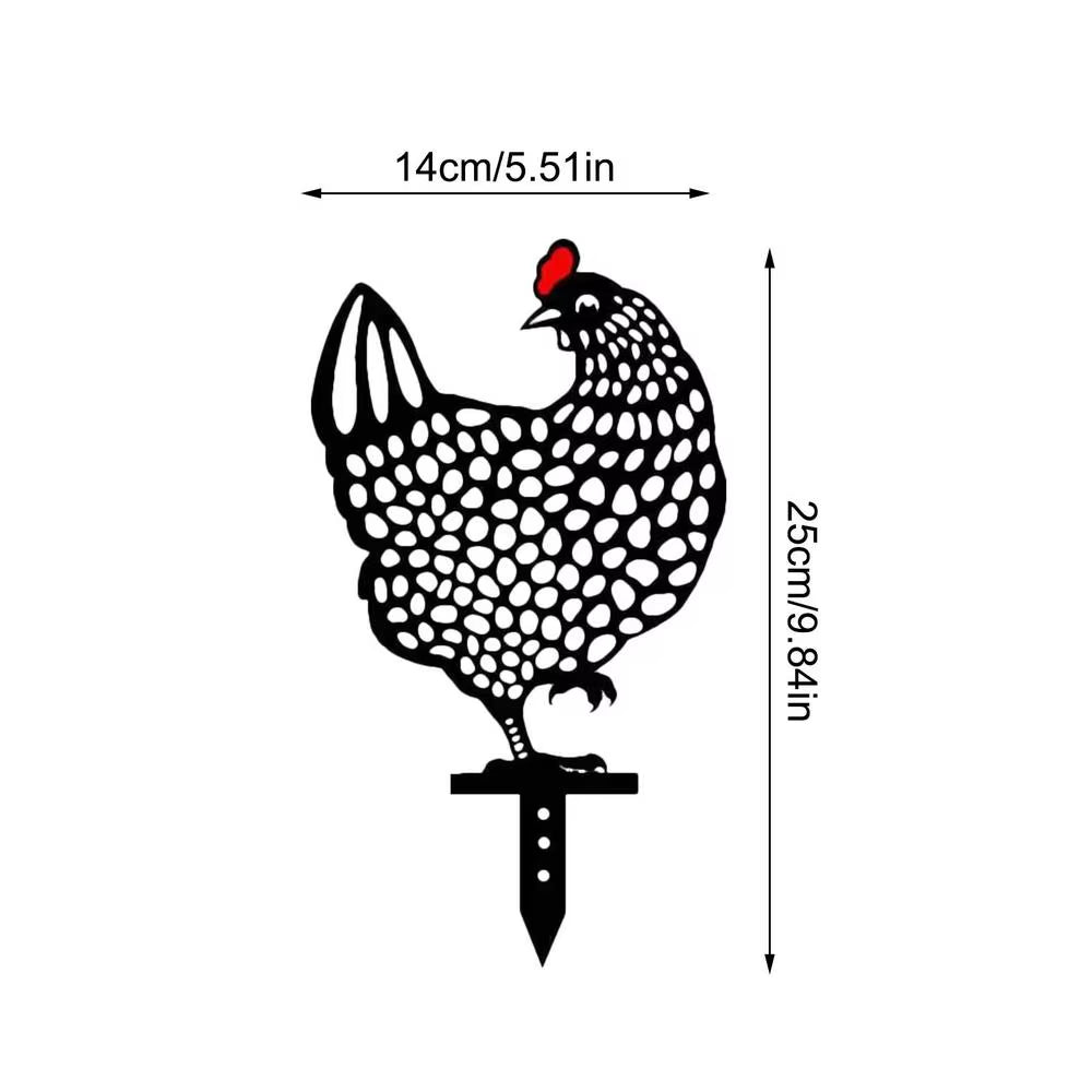 Garden Chicken Silhouette Stakes Sun-Proof and Waterproof Metal Animal Yard Art Black Decoration for Lawns Gardens Backyards