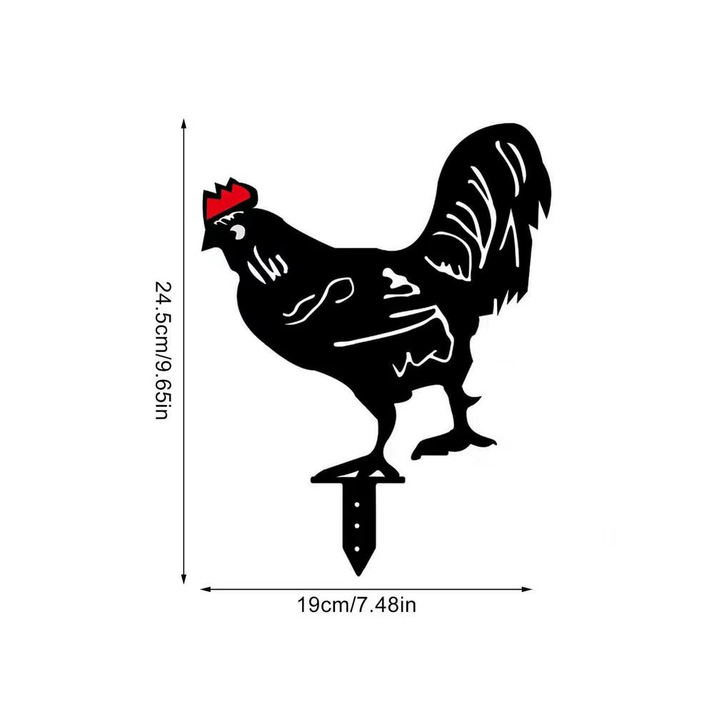 Garden Chicken Silhouette Stakes Sun-Proof and Waterproof Metal Animal Yard Art Black Decoration for Lawns Gardens Backyards
