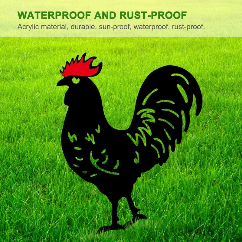 Garden Chicken Silhouette Stakes Sun-Proof and Waterproof Metal Animal Yard Art Black Decoration for Lawns Gardens Backyards