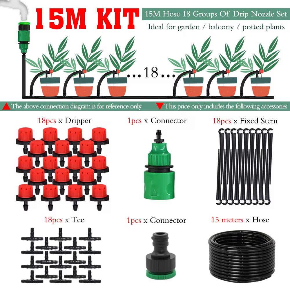 50M-5M DIY Drip Irrigation System Automatic Watering Garden Hose Micro Drip Watering Kits with Adjustable Drippers