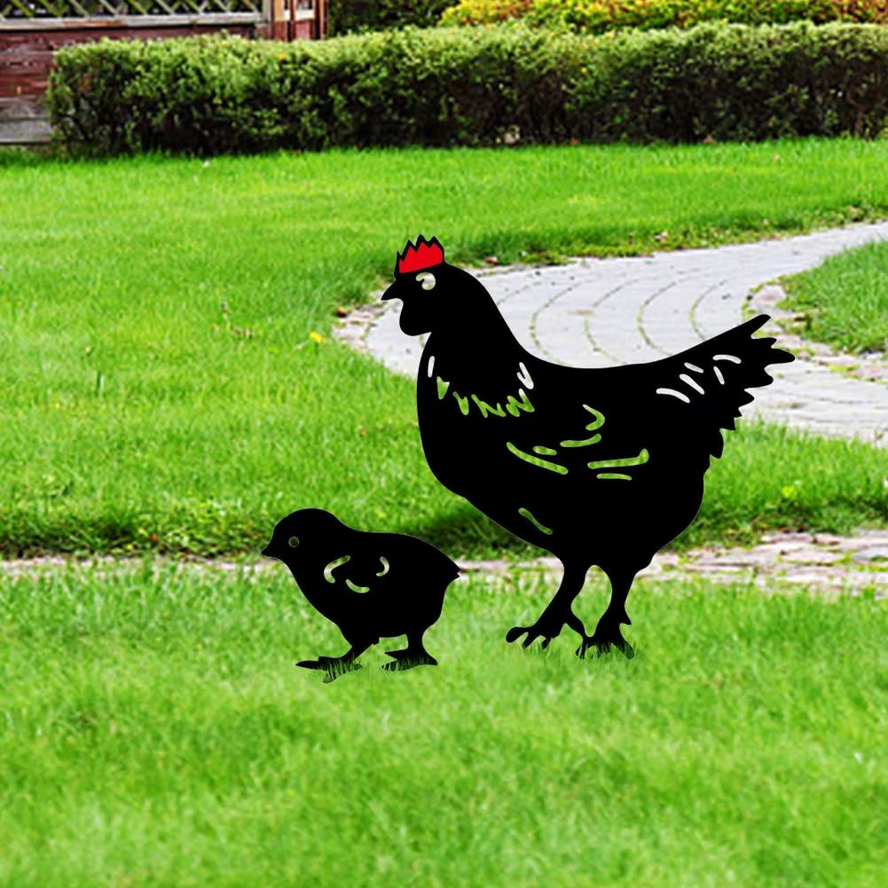 Garden Chicken Silhouette Stakes Sun-Proof and Waterproof Metal Animal Yard Art Black Decoration for Lawns Gardens Backyards
