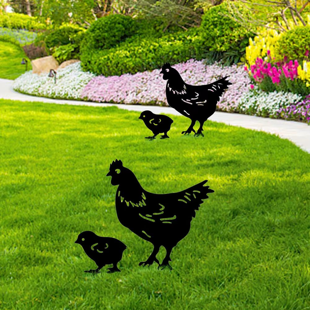 Garden Chicken Silhouette Stakes Sun-Proof and Waterproof Metal Animal Yard Art Black Decoration for Lawns Gardens Backyards