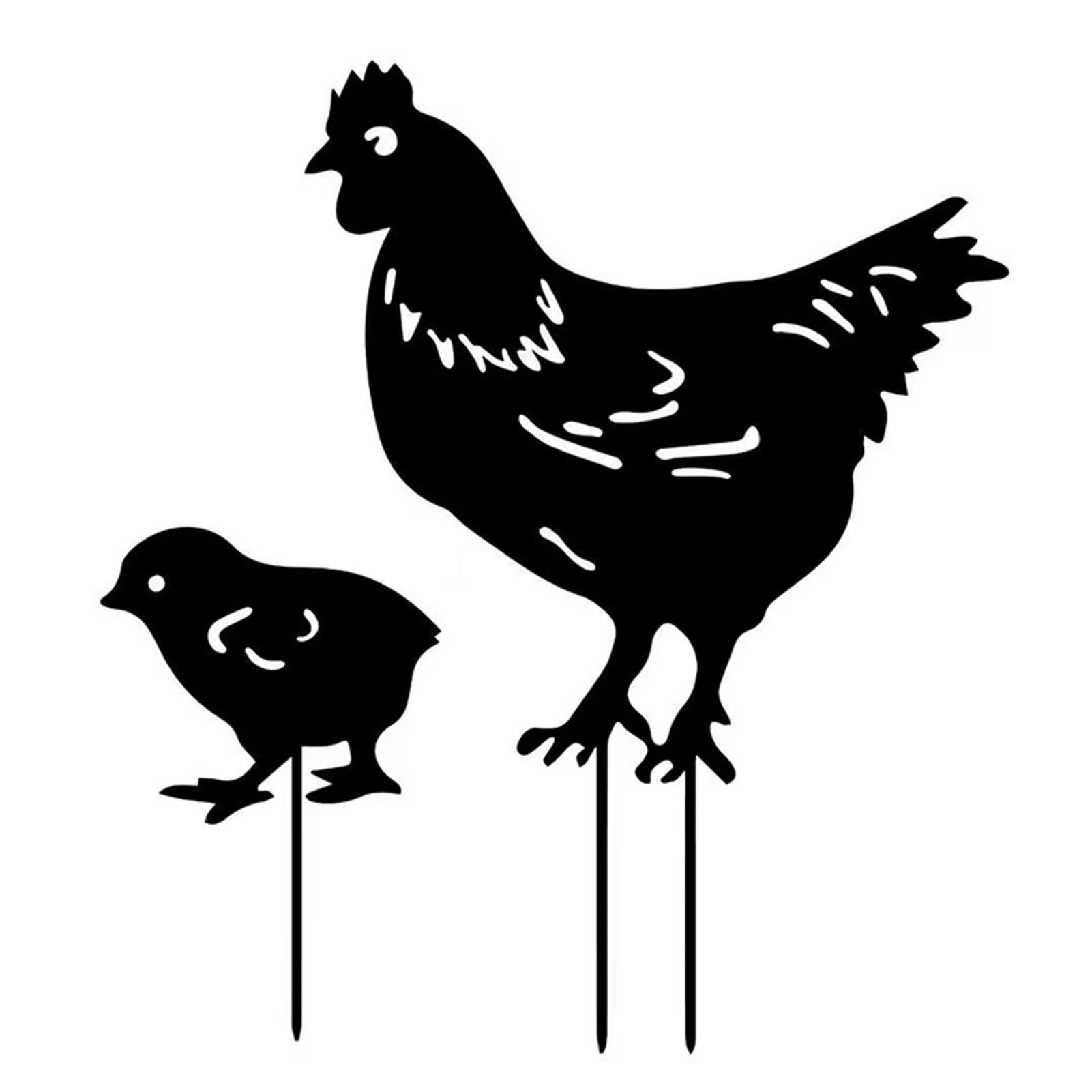 Garden Chicken Silhouette Stakes Sun-Proof and Waterproof Metal Animal Yard Art Black Decoration for Lawns Gardens Backyards