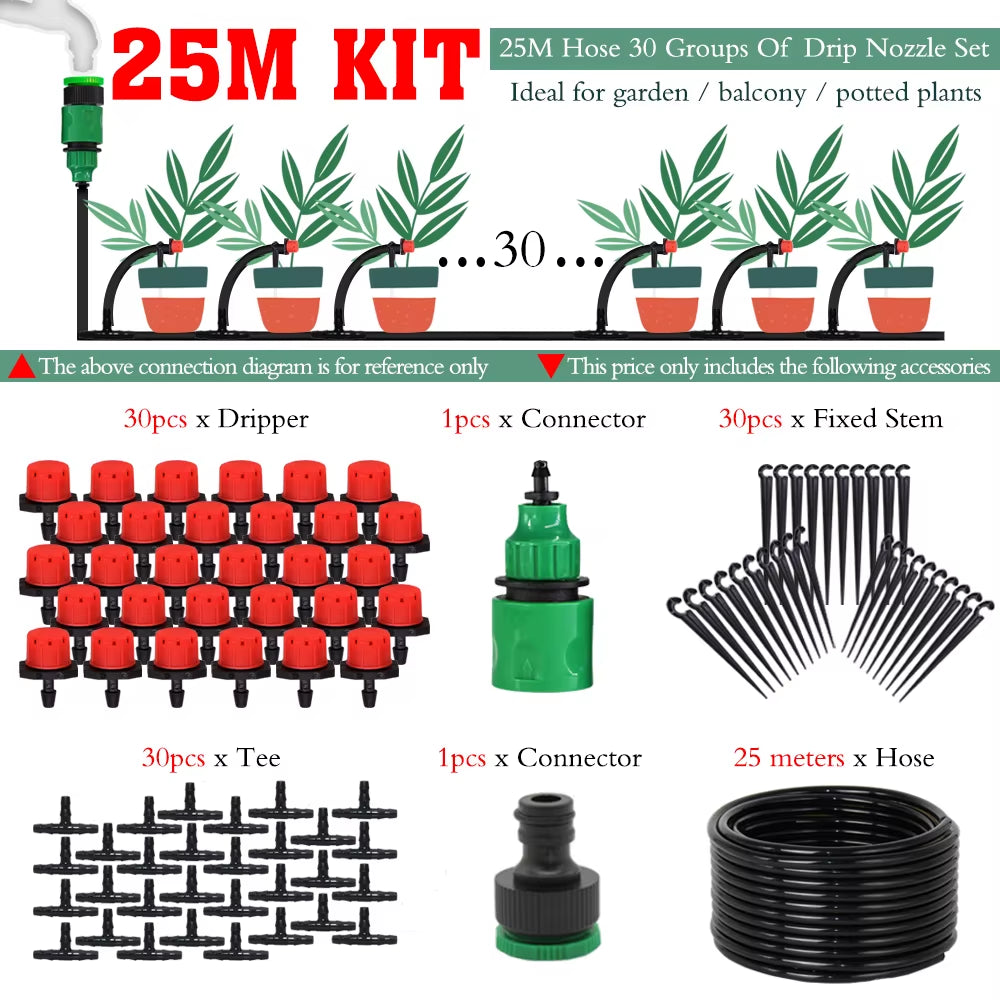 50M-5M DIY Drip Irrigation System Automatic Watering Garden Hose Micro Drip Watering Kits with Adjustable Drippers
