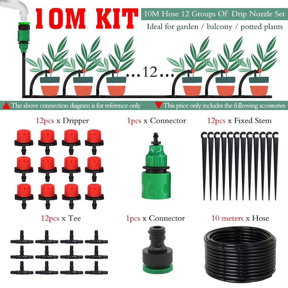 50M-5M DIY Drip Irrigation System Automatic Watering Garden Hose Micro Drip Watering Kits with Adjustable Drippers