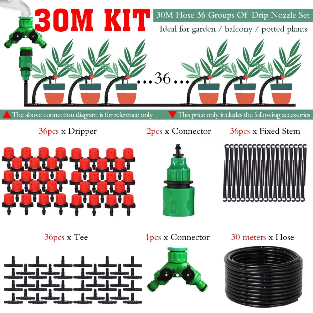 50M-5M DIY Drip Irrigation System Automatic Watering Garden Hose Micro Drip Watering Kits with Adjustable Drippers